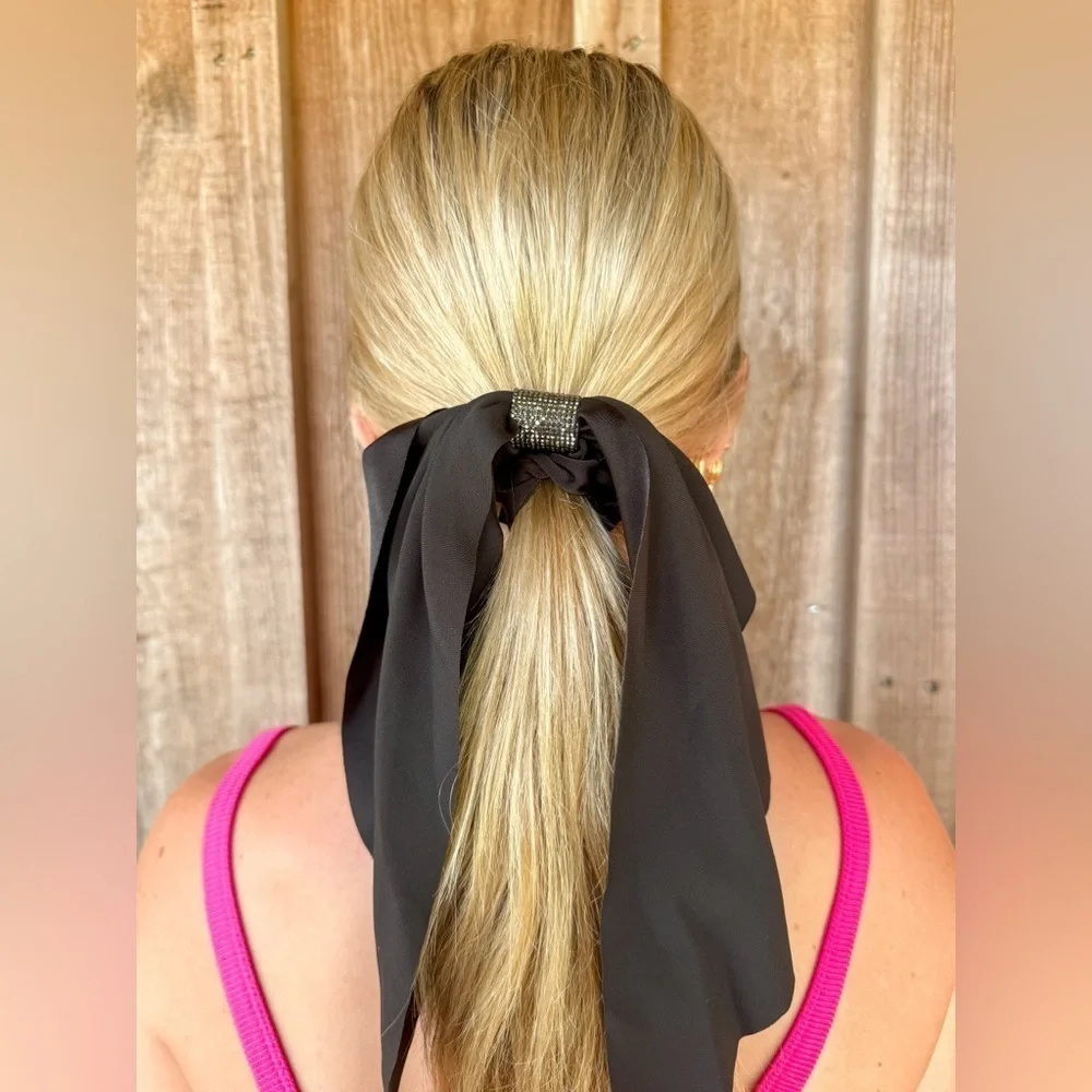 Diamond Bow Hair Tie Scrunchies, Black